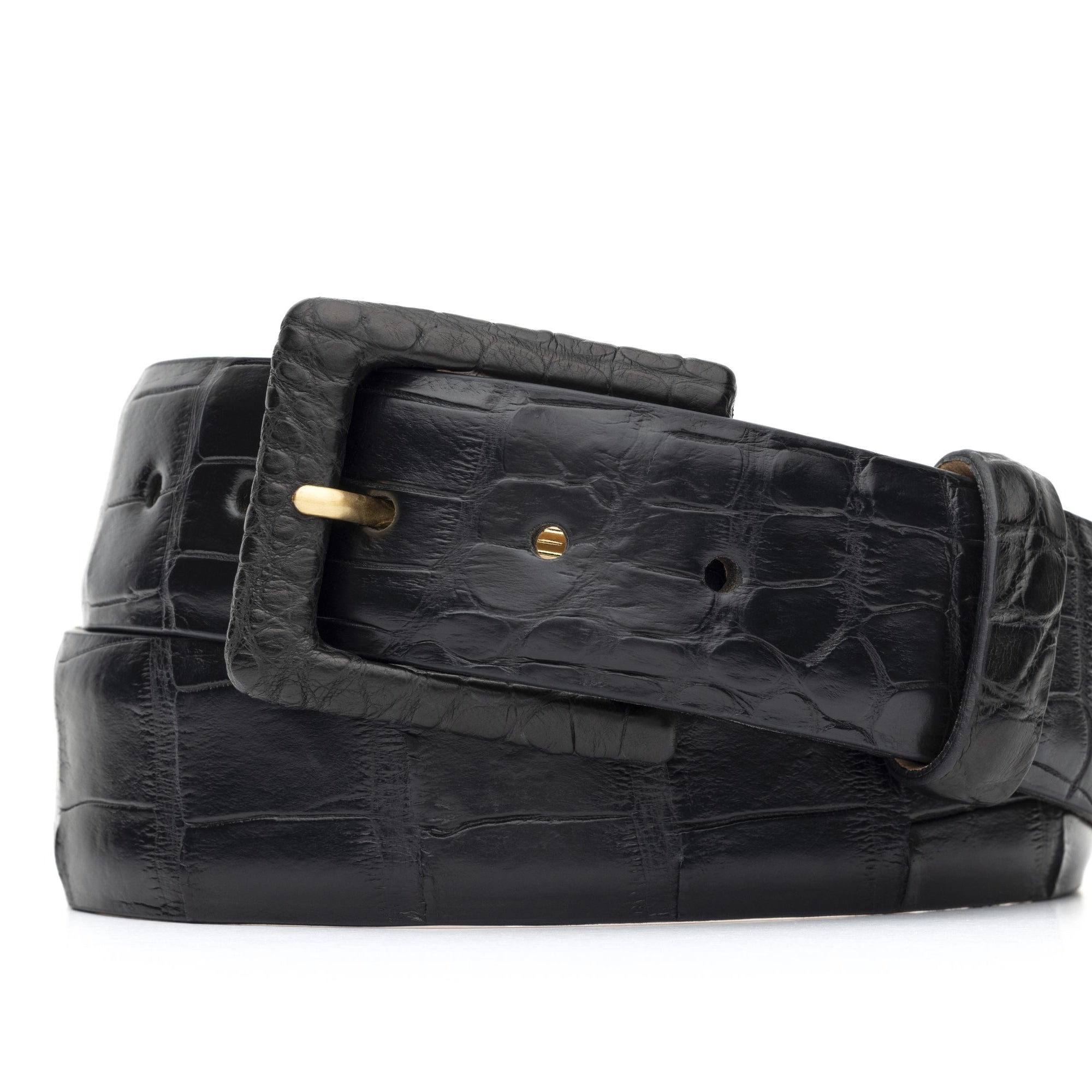 Matte Alligator Belt with Covered Buckle - Black