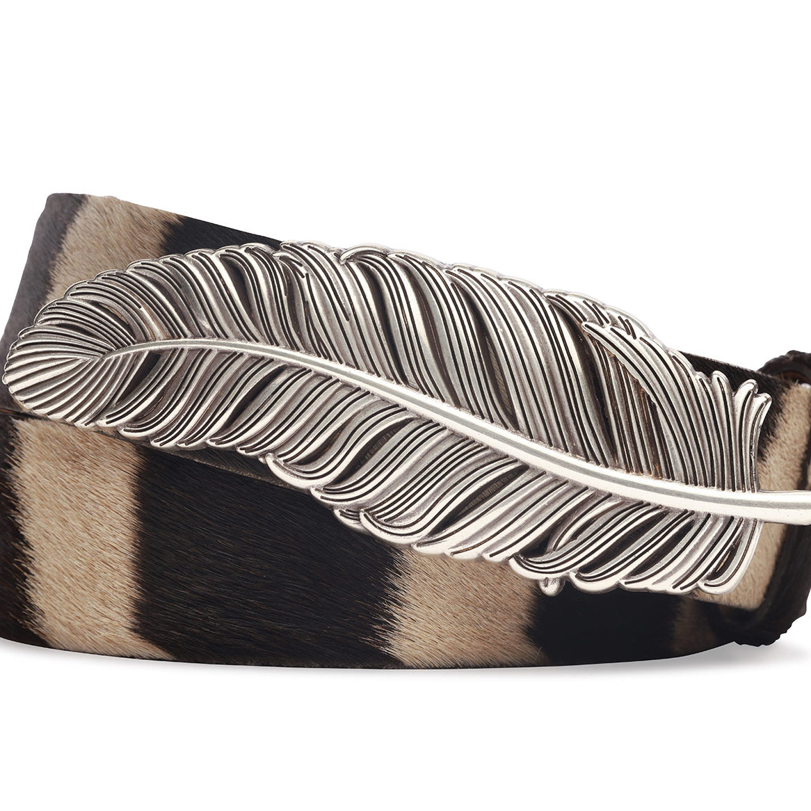 Zebra Belt with Feather Plaque Buckle