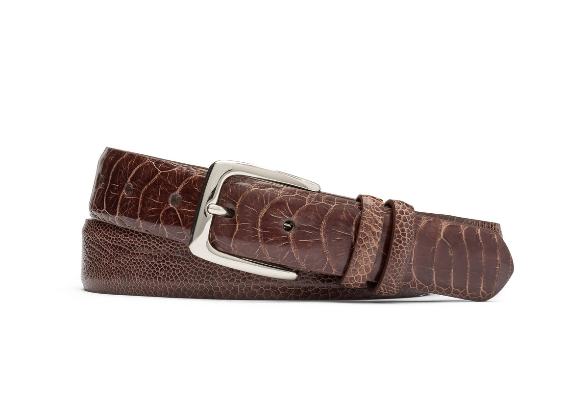 Ostrich Leg Belt with Nickel Buckle