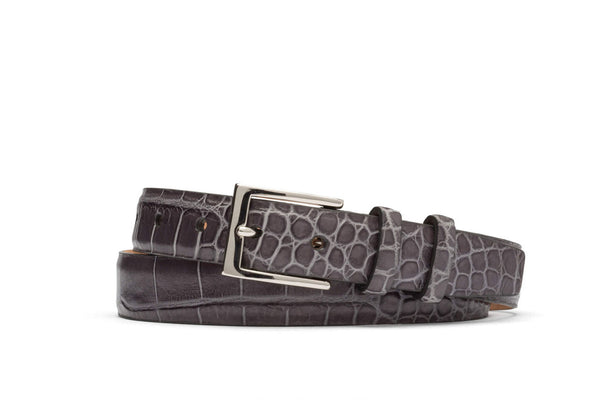 Embossed Crocodile Belt with Nickel Buckle - w.kleinberg