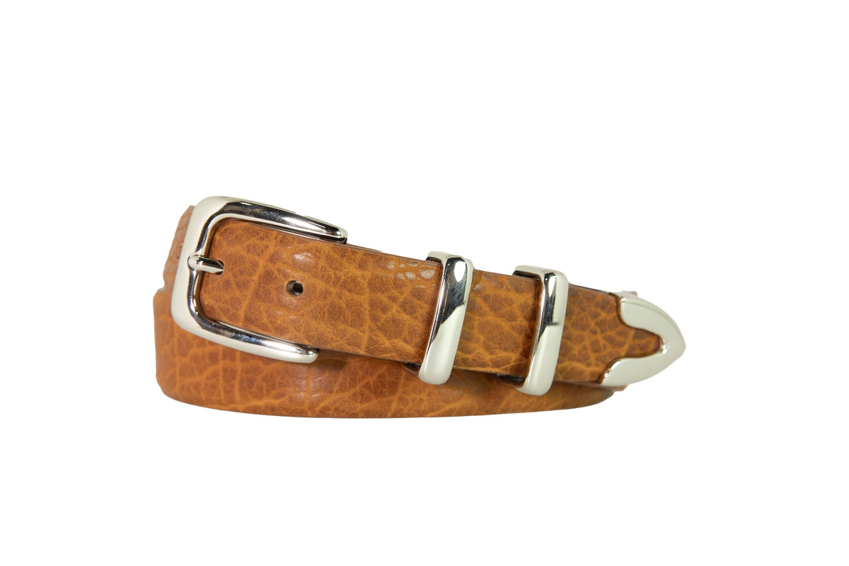 Tapered Bison Belt with Nickel Tip Set Buckle