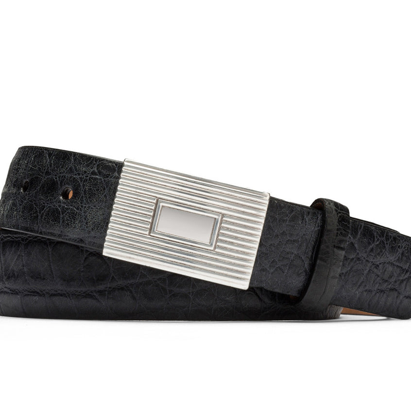 Tuscan Tingas Embossed Crocodile Belt with Plaque Buckle