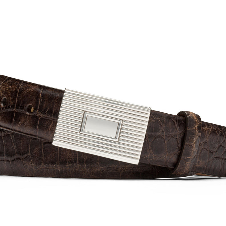 Tuscan Tingas Embossed Crocodile Belt with Plaque Buckle