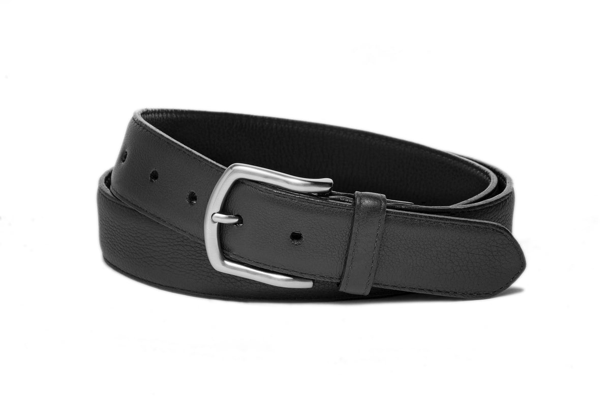 High Pebbled Calf Soft Construction Belt with Brushed Nickel Buckle
