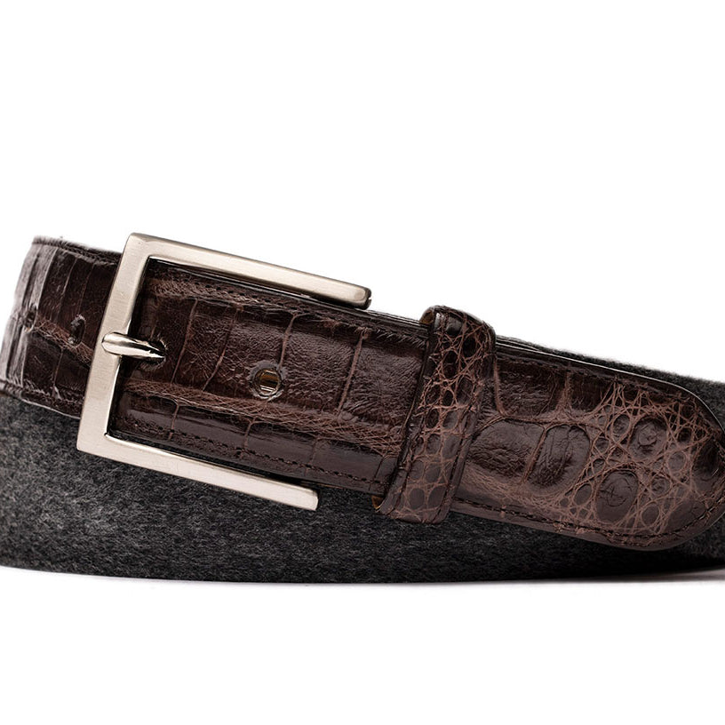 Cashmere Belt with Croc Tabs and Brushed Nickel Buckle