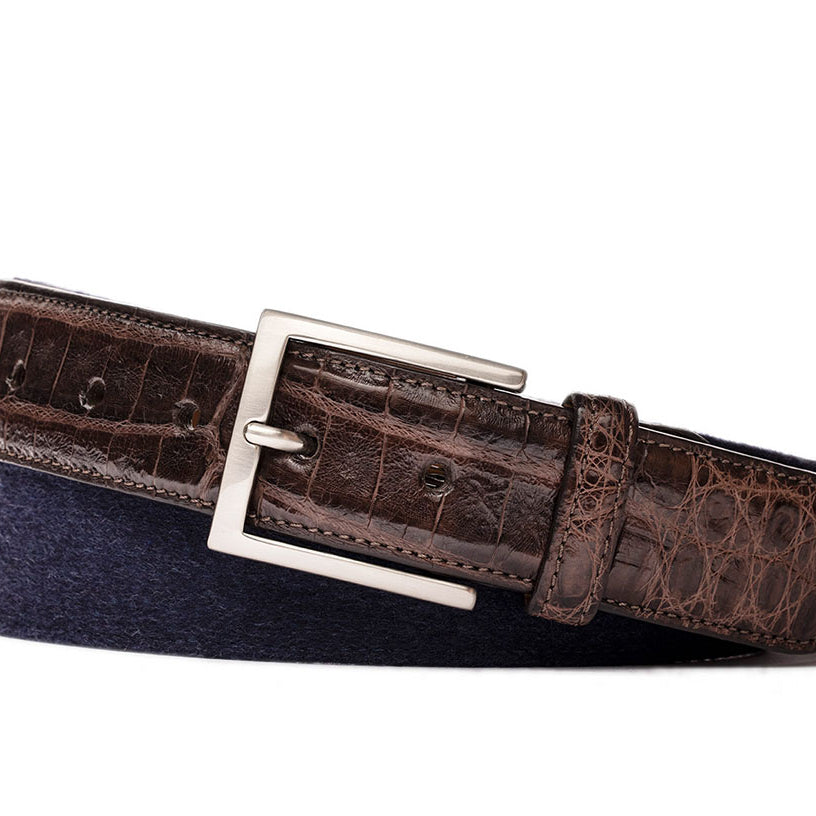 Cashmere Belt with Croc Tabs and Brushed Nickel Buckle
