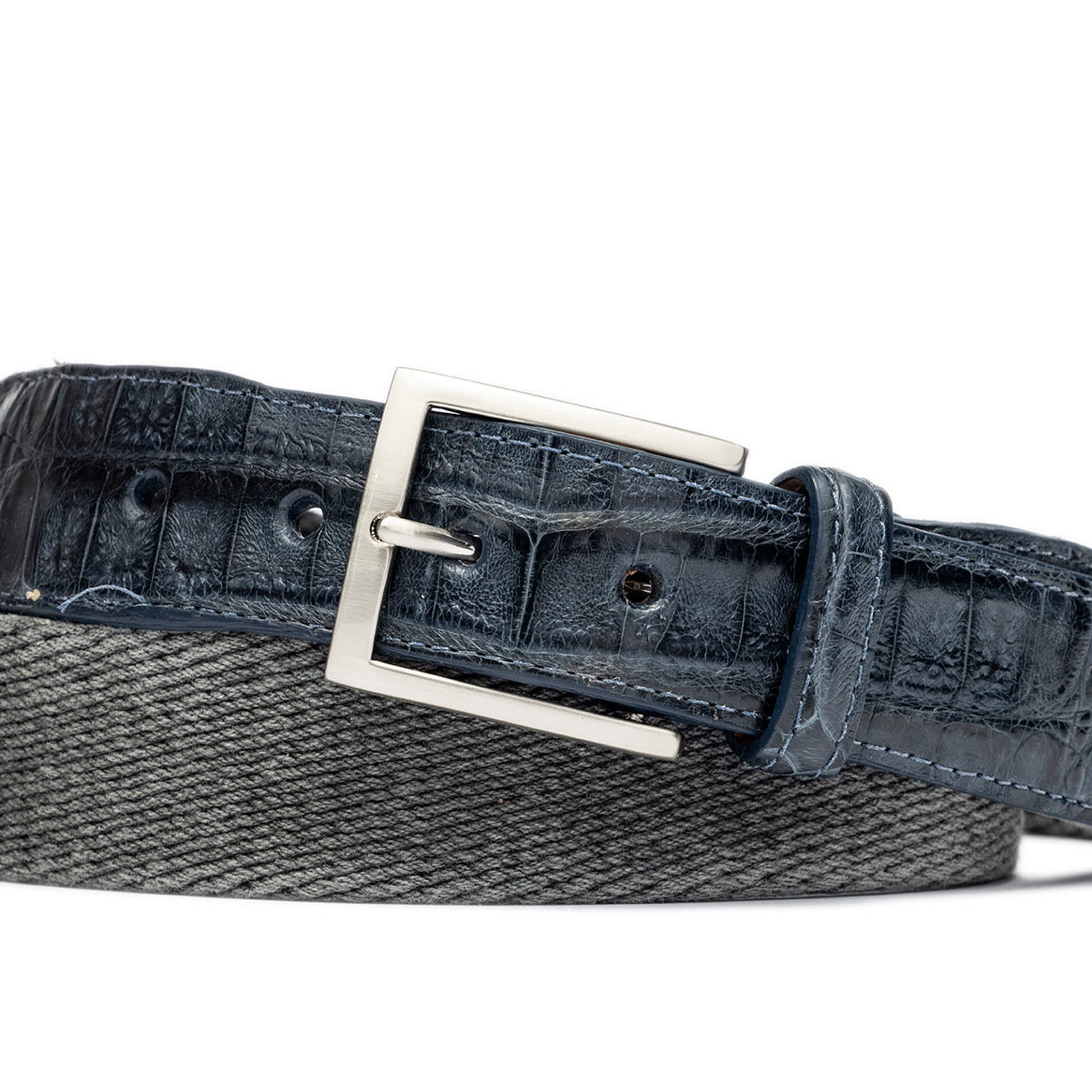 Cotton Weave Belt with Croc Tabs and Brushed Nickel Buckle