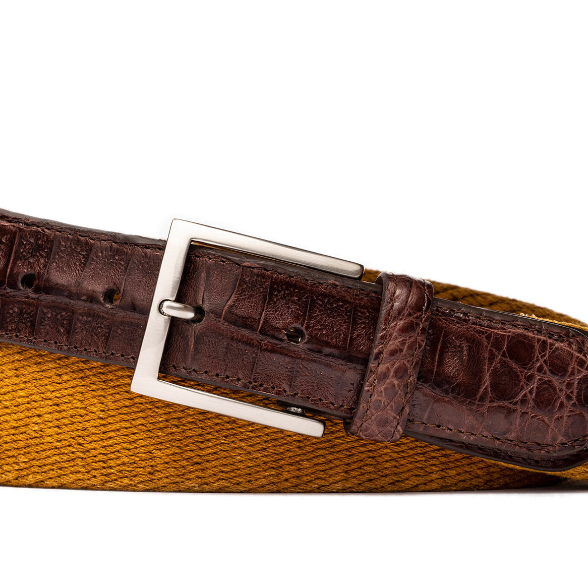Cotton Weave Belt with Croc Tabs and Brushed Nickel Buckle