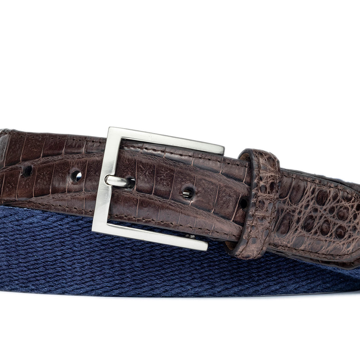 Cotton Weave Belt with Croc Tabs and Brushed Nickel Buckle