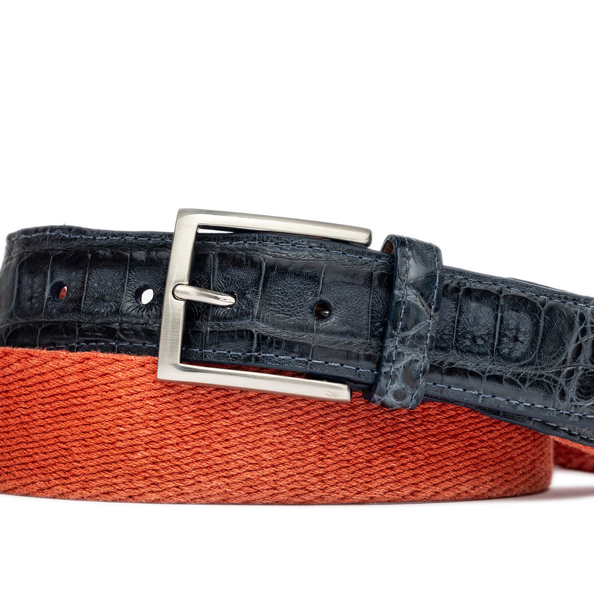 Cotton Weave Belt with Croc Tabs and Brushed Nickel Buckle