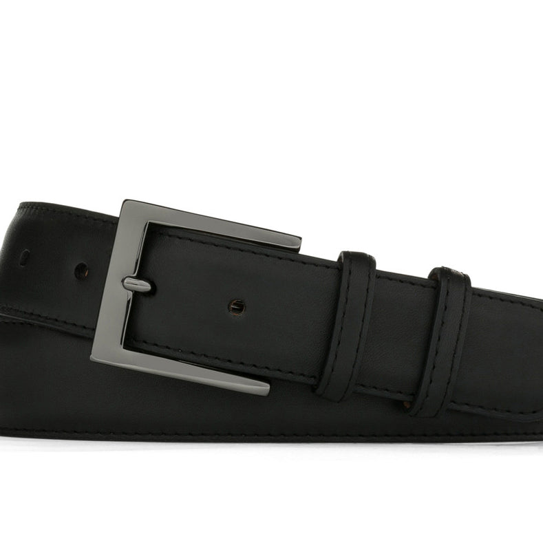Extra-Long Matte Calf Belt with Gunmetal Buckle