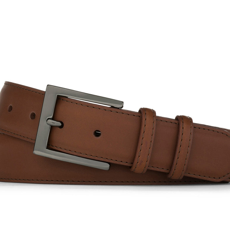 Extra-Long Matte Calf Belt with Gunmetal Buckle