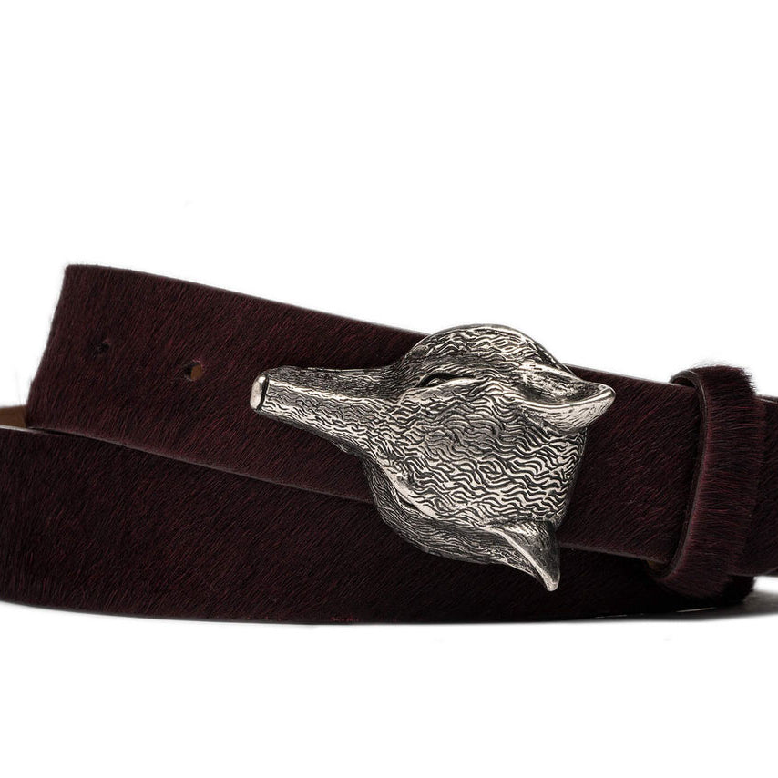 Calf Hair Belt with Antique Silver Fox Buckle