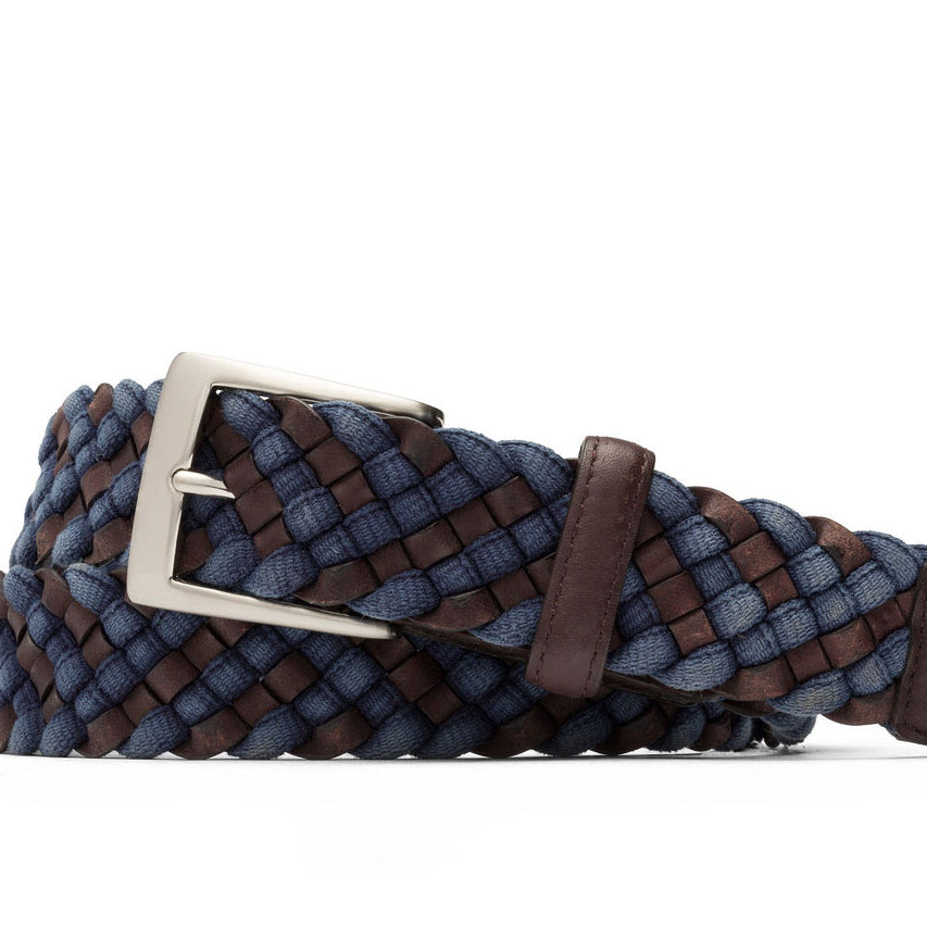 Leather-and-Cloth Braid Belt with Brushed Nickel Buckle