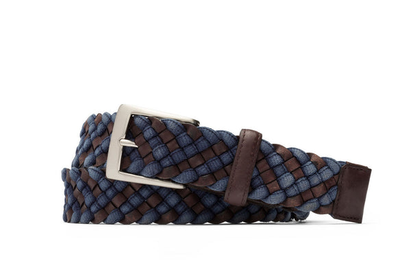 Leather-and-Cloth Braid Belt with Brushed Nickel Buckle - w.kleinberg