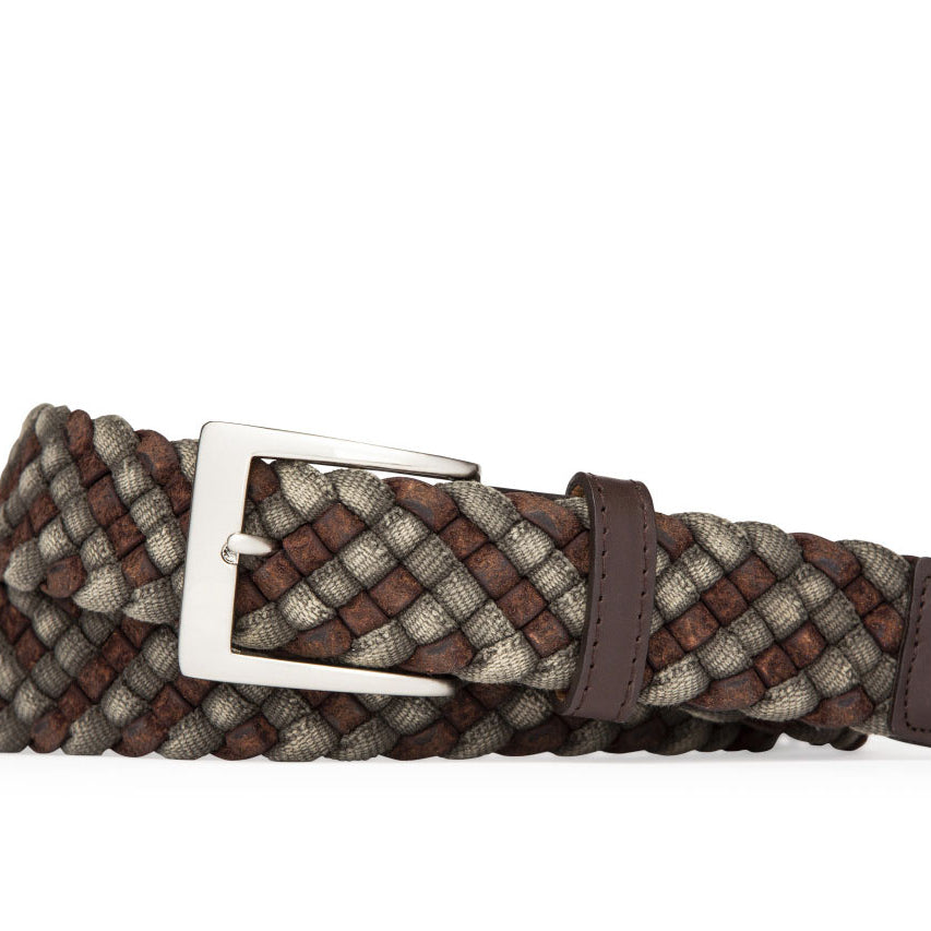 Leather-and-Cloth Braid Belt with Brushed Nickel Buckle