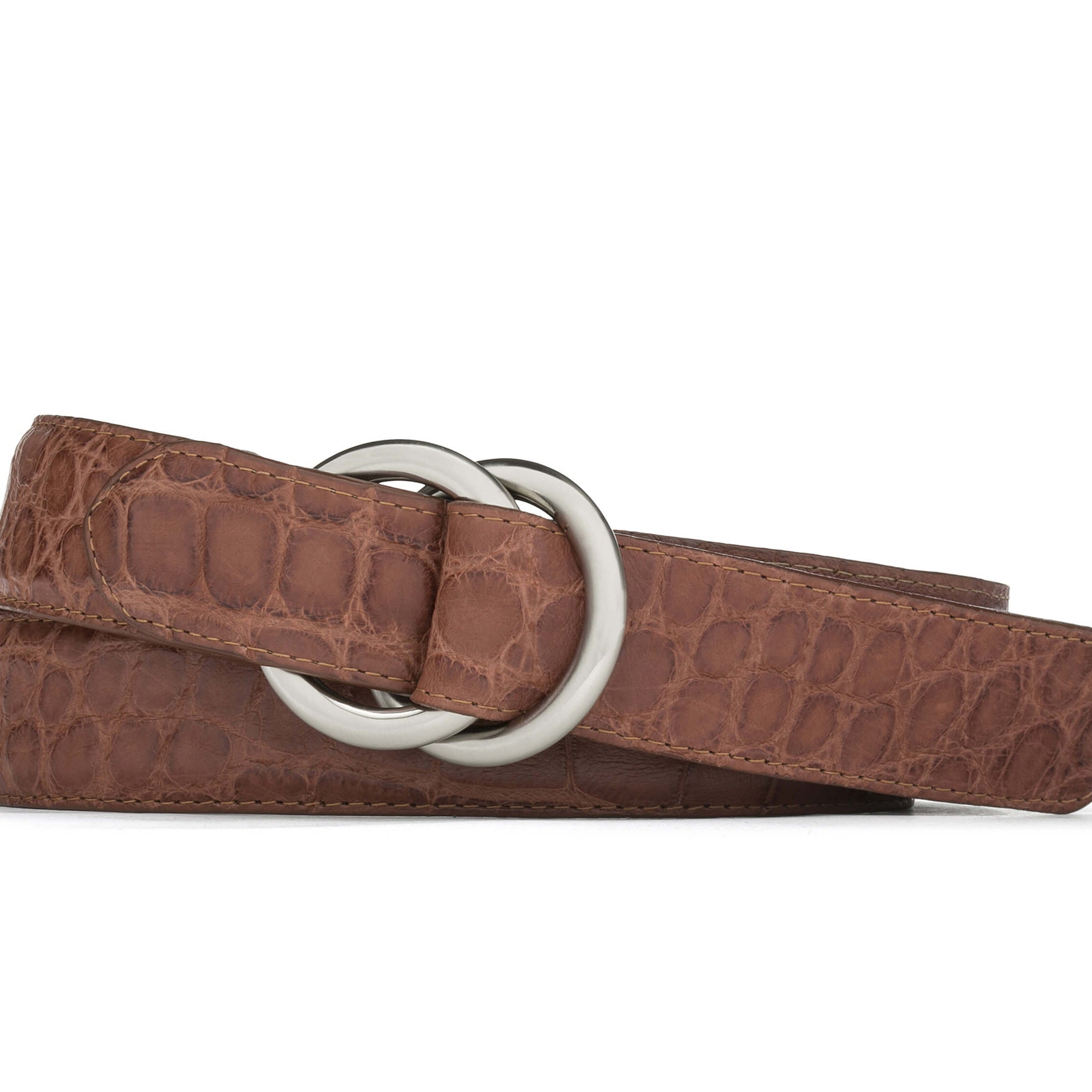 Matte Alligator Belt with O-ring Buckles - Cognac