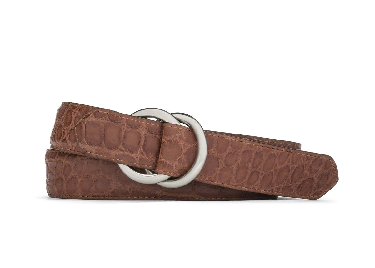 Matte Alligator Belt with O-ring Buckles - Cognac