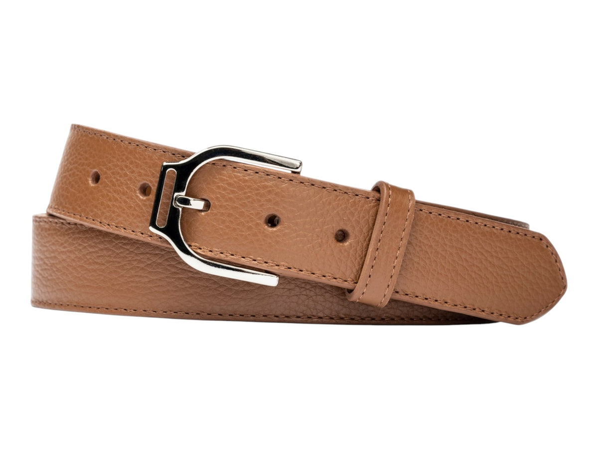 Pebbled Calf Belt with Nickel Stirrup Buckle