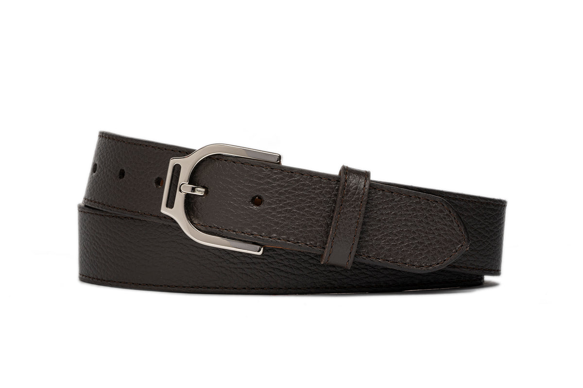 Pebbled Calf Belt with Nickel Stirrup Buckle