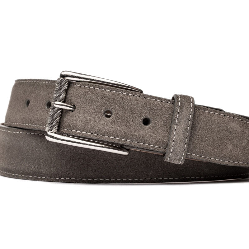 Extra-Long Suede Belt with Nickel Roller Buckle