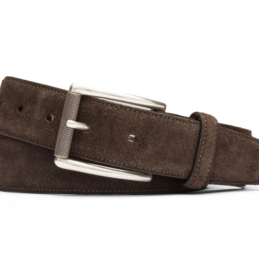 Extra-Long Suede Belt with Nickel Roller Buckle