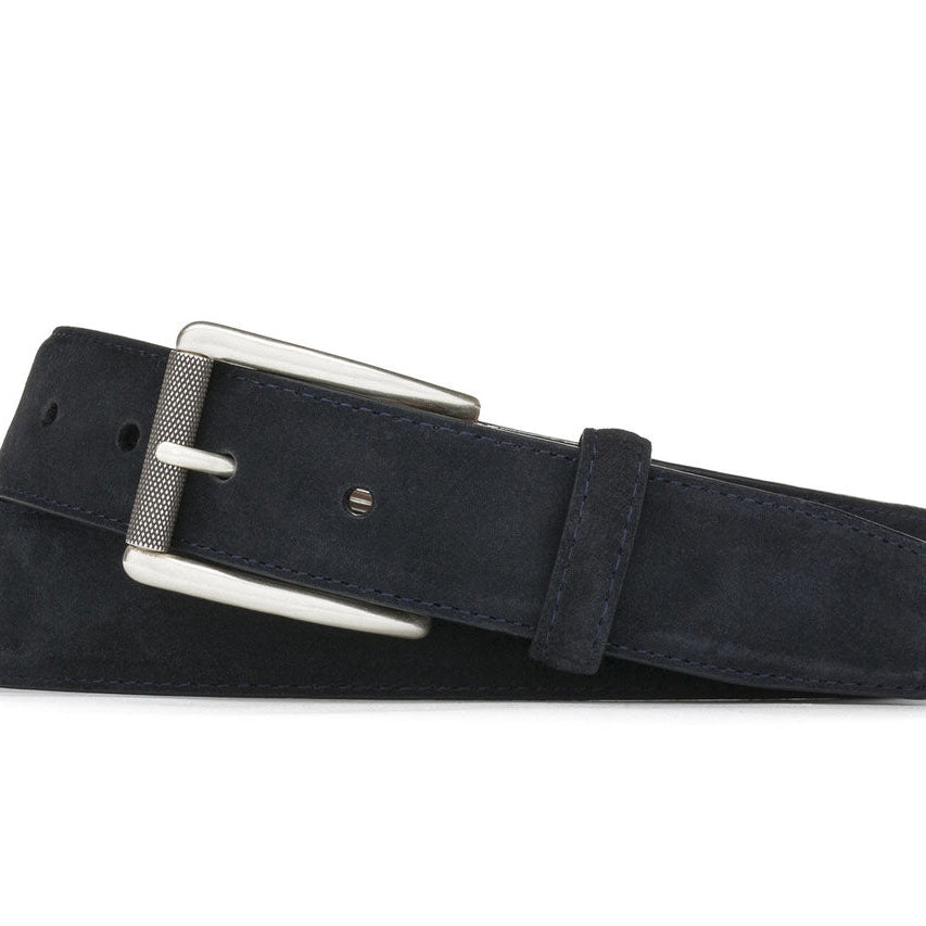 Extra-Long Suede Belt with Nickel Roller Buckle