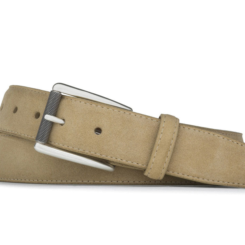 Extra-Long Suede Belt with Nickel Roller Buckle