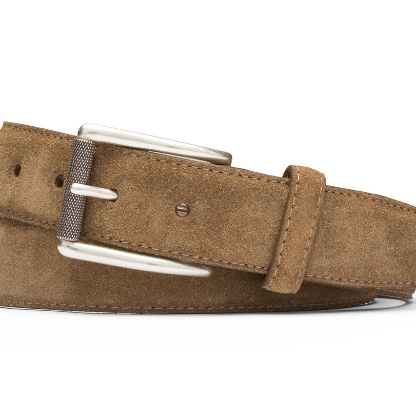 Extra-Long Suede Belt with Nickel Roller Buckle