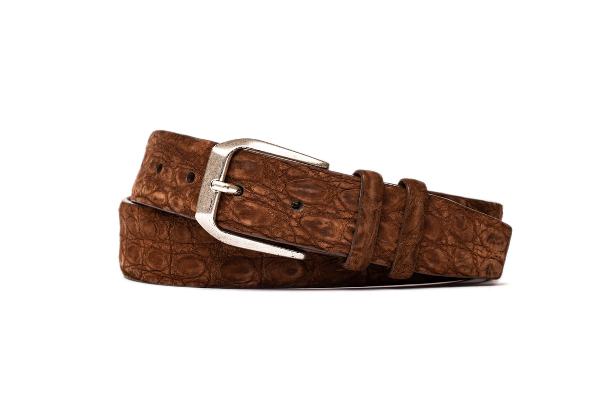 Sueded Crocodile Belt with Antique Silver Buckle