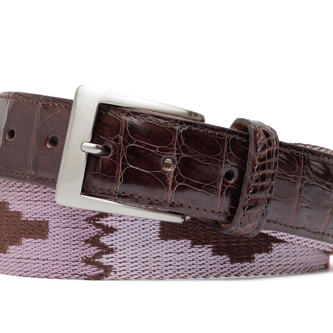 Santa Fe Tapestry Belt with Croc Tabs and Brushed Nickel Buckle