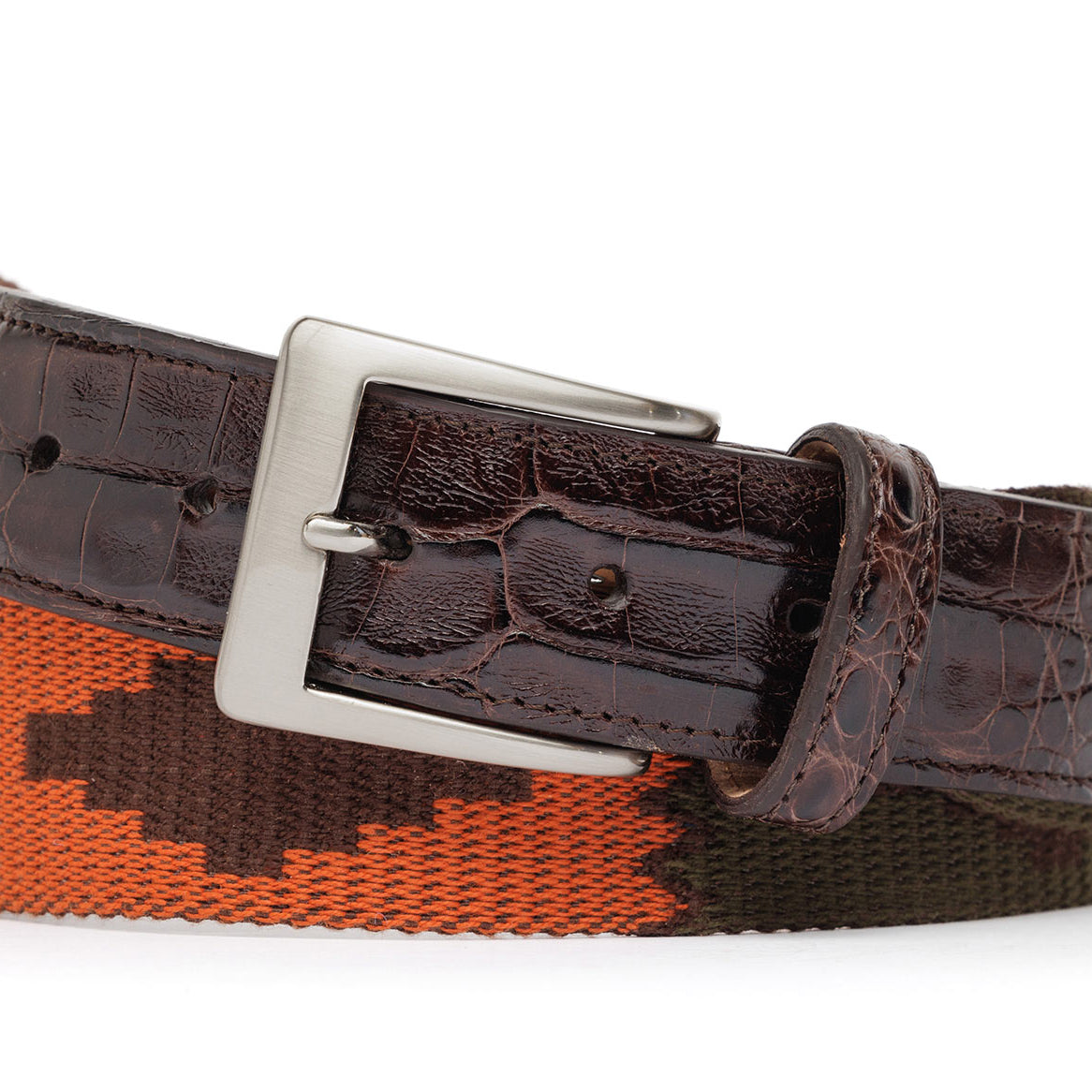Santa Fe Tapestry Belt with Croc Tabs and Brushed Nickel Buckle