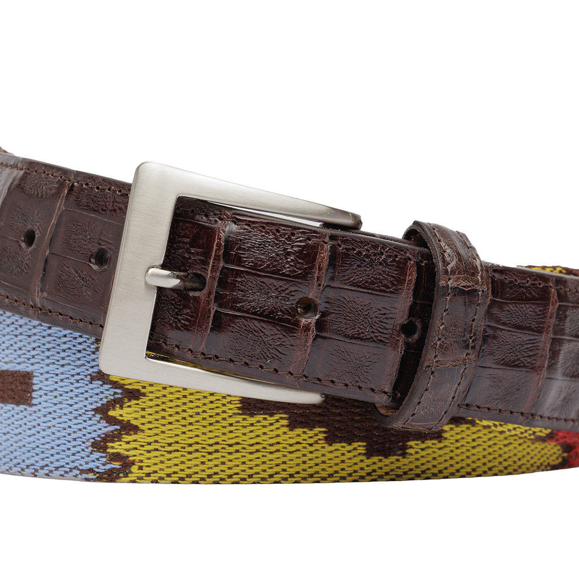 Santa Fe Tapestry Belt with Croc Tabs and Brushed Nickel Buckle