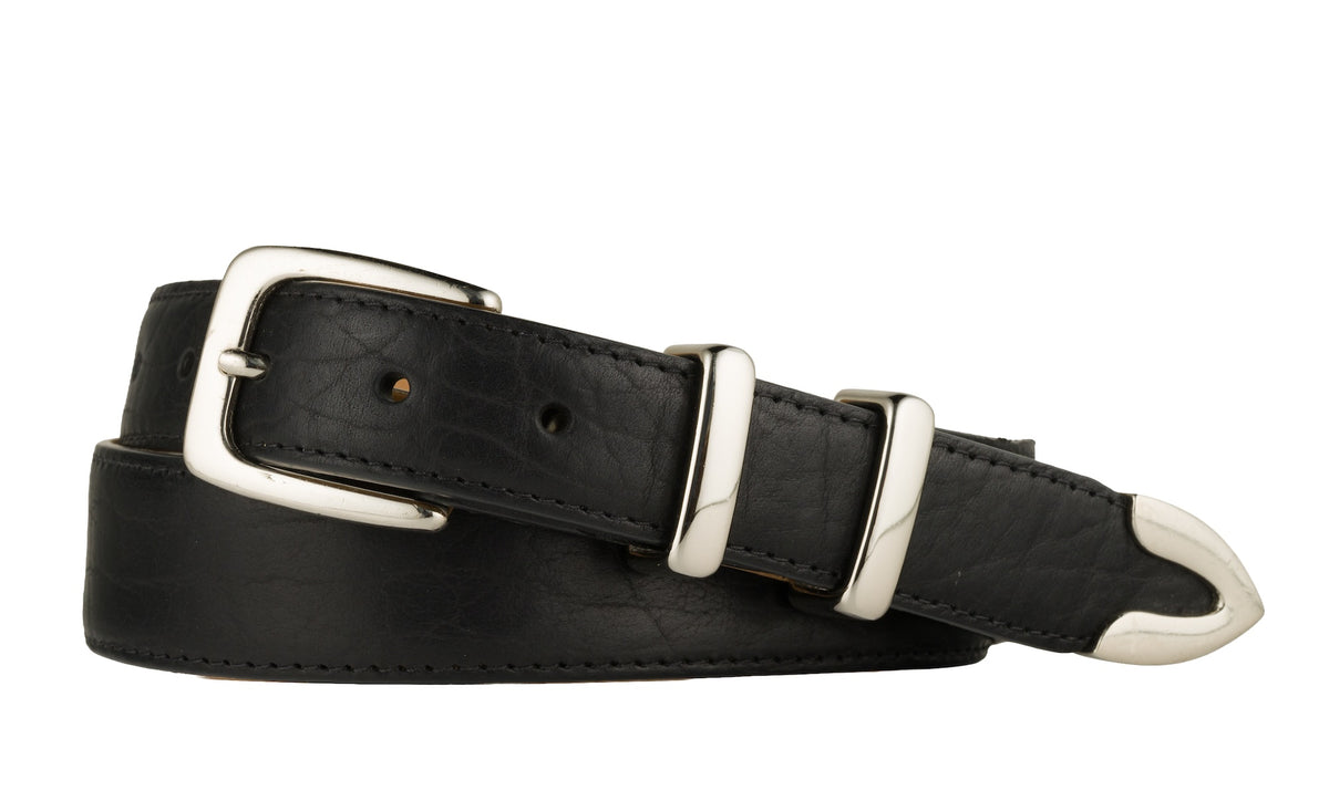 Tapered Bison Belt with Nickel Tip Set Buckle