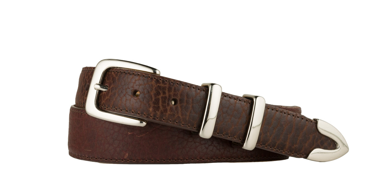 Tapered Bison Belt with Nickel Tip Set Buckle
