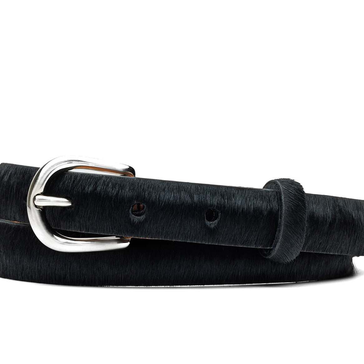 Skinny Calf Hair Belt with Nickel Buckle