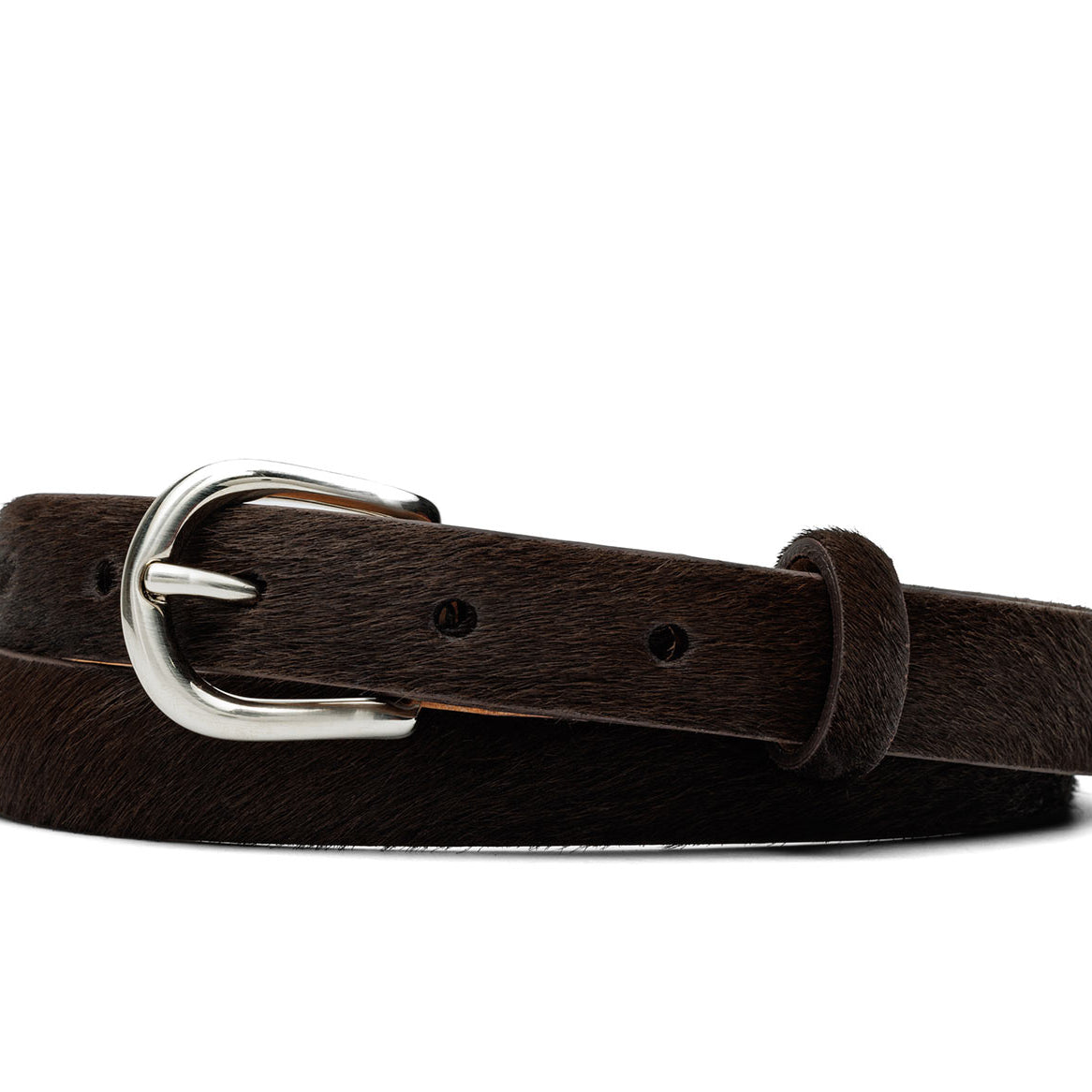 Skinny Calf Hair Belt with Nickel Buckle