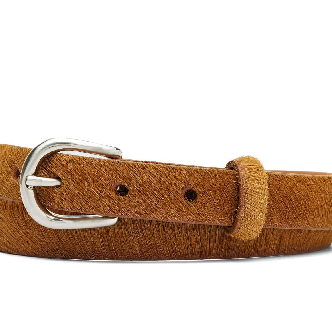 Skinny Calf Hair Belt with Nickel Buckle