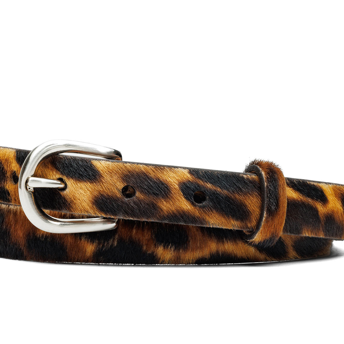 Skinny Calf Hair Belt with Nickel Buckle