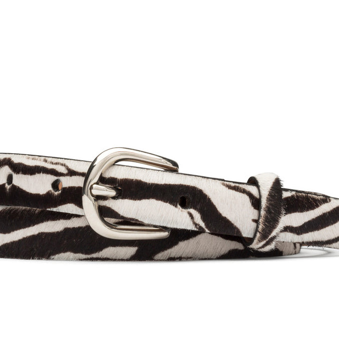 Skinny Calf Hair Belt with Nickel Buckle