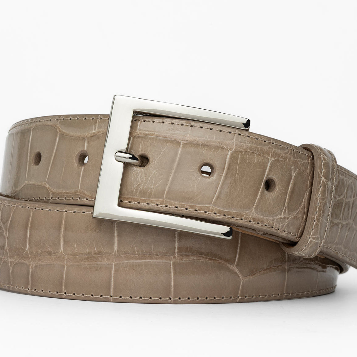 1-3/8" Glazed American Alligator Belt with Nickel and Gold Buckles