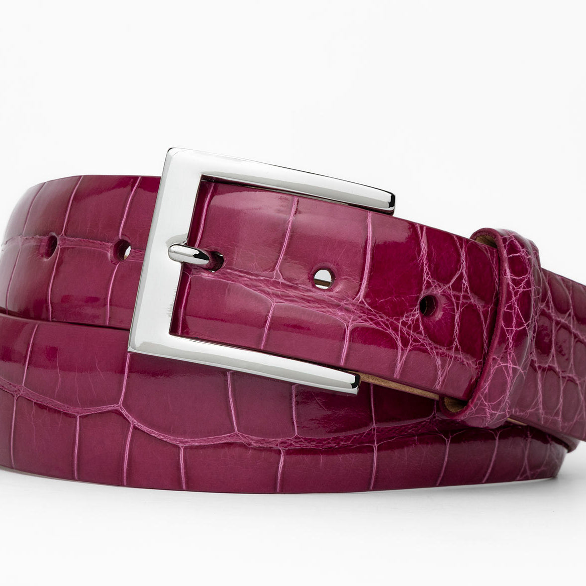 1-3/8" Glazed American Alligator Belt with Nickel and Gold Buckles