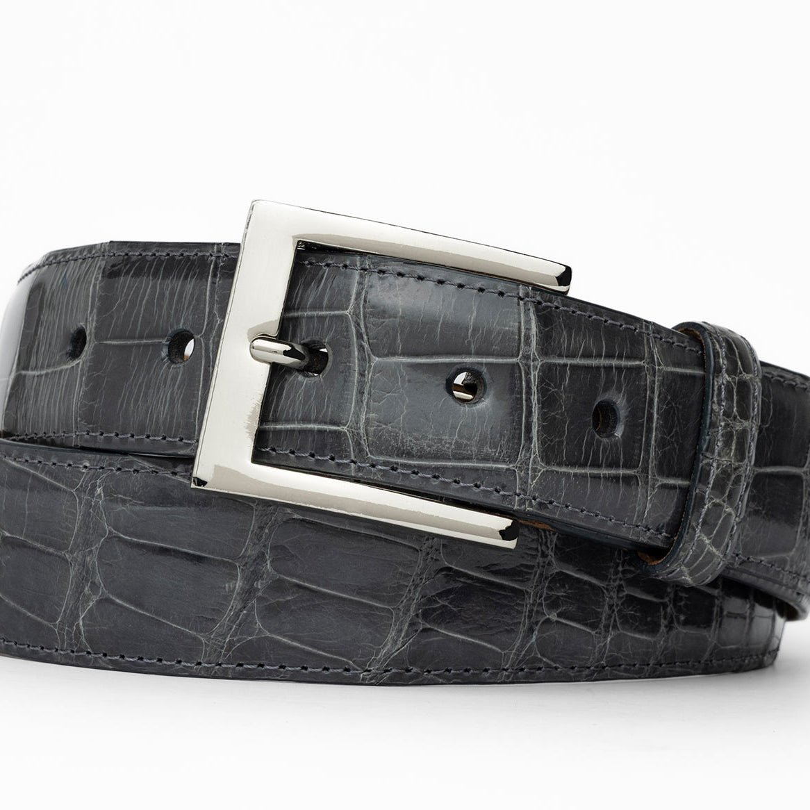 1-3/8" Glazed American Alligator Belt with Nickel and Gold Buckles