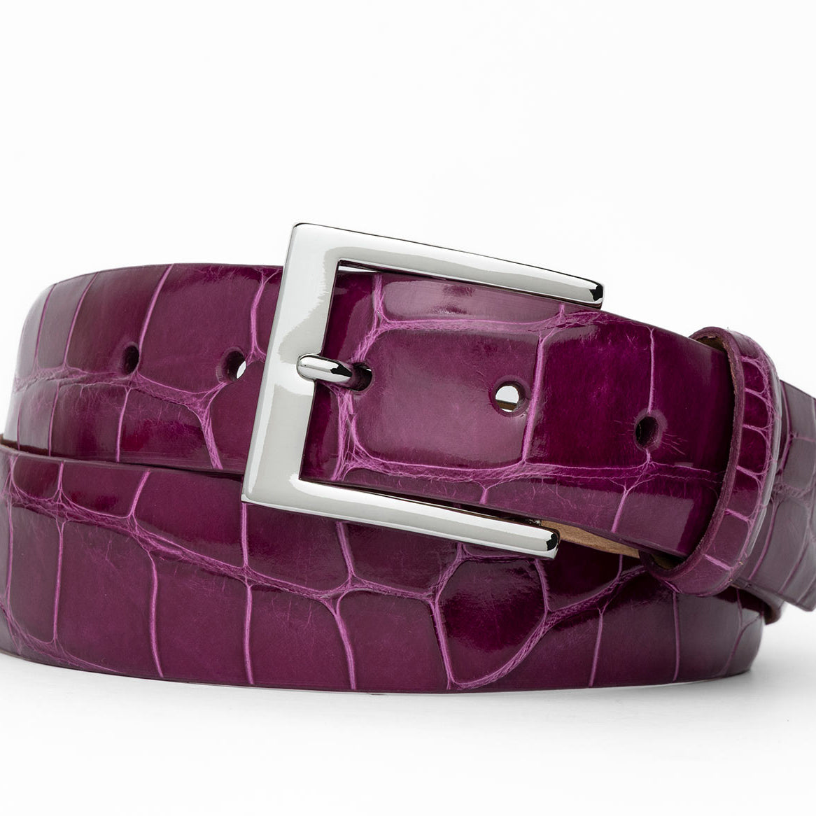 1-3/8" Glazed American Alligator Belt with Nickel and Gold Buckles