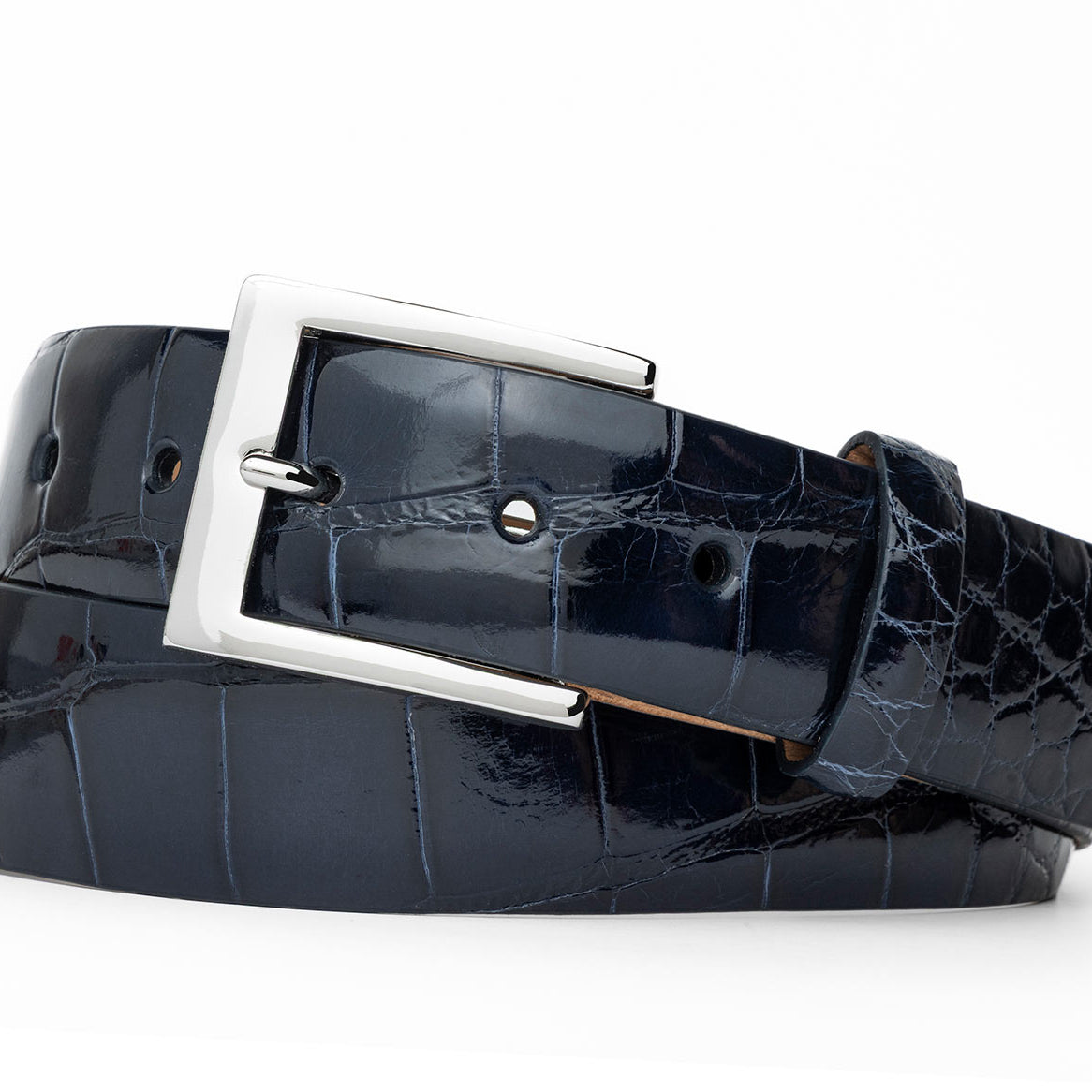 1-3/8" Glazed American Alligator Belt with Nickel and Gold Buckles