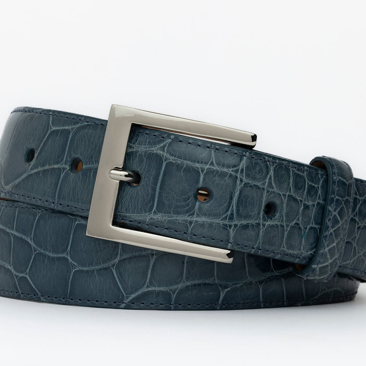 1-3/8" Glazed American Alligator Belt with Nickel and Gold Buckles