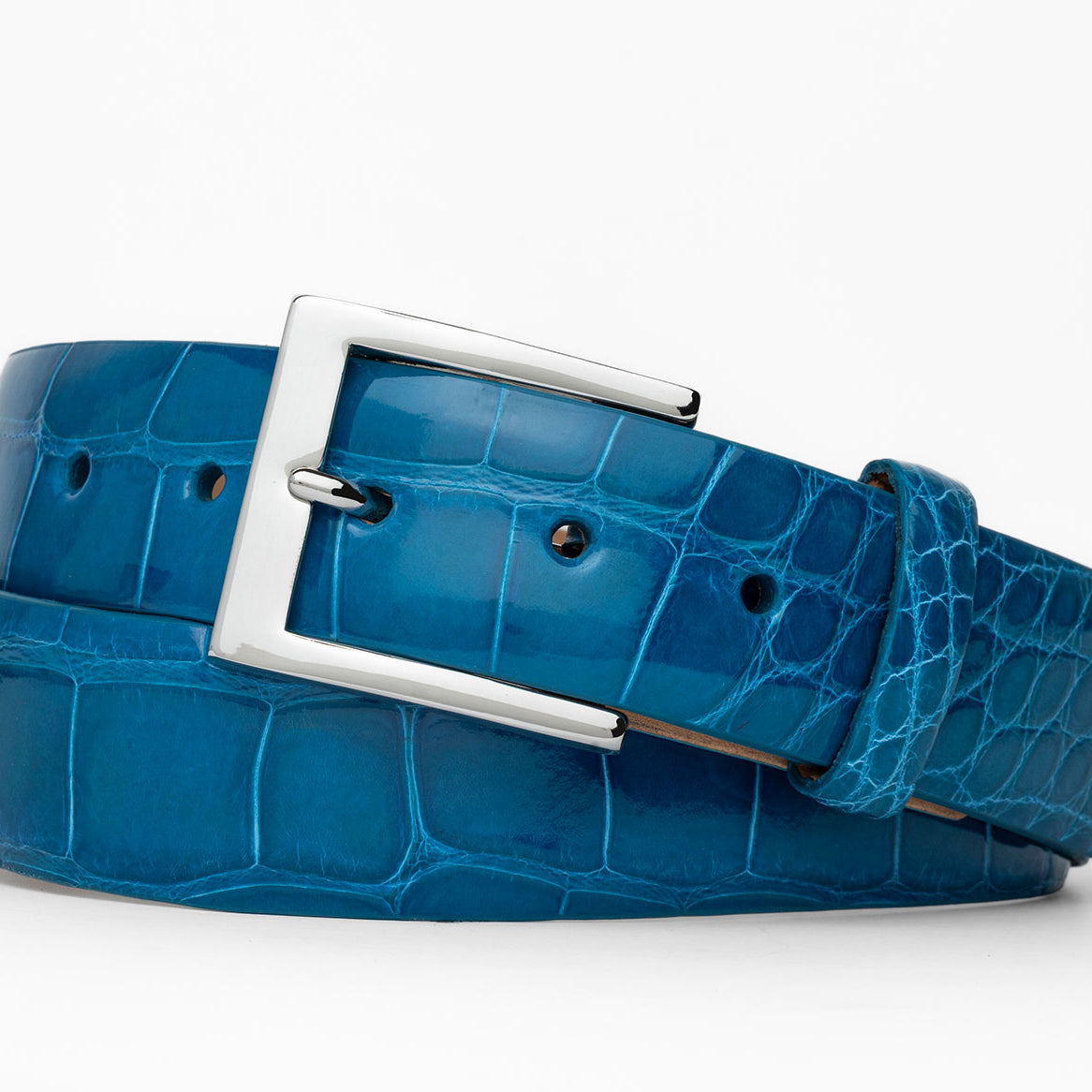 1-3/8" Glazed American Alligator Belt with Nickel and Gold Buckles