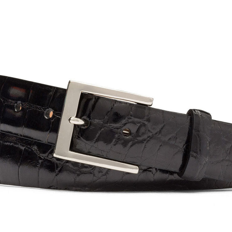 1-3/8" Glazed American Alligator Belt with Nickel and Gold Buckles