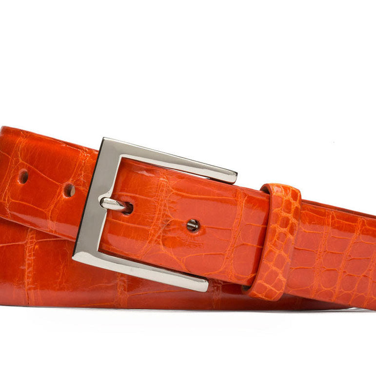 1-3/8" Glazed American Alligator Belt with Nickel and Gold Buckles