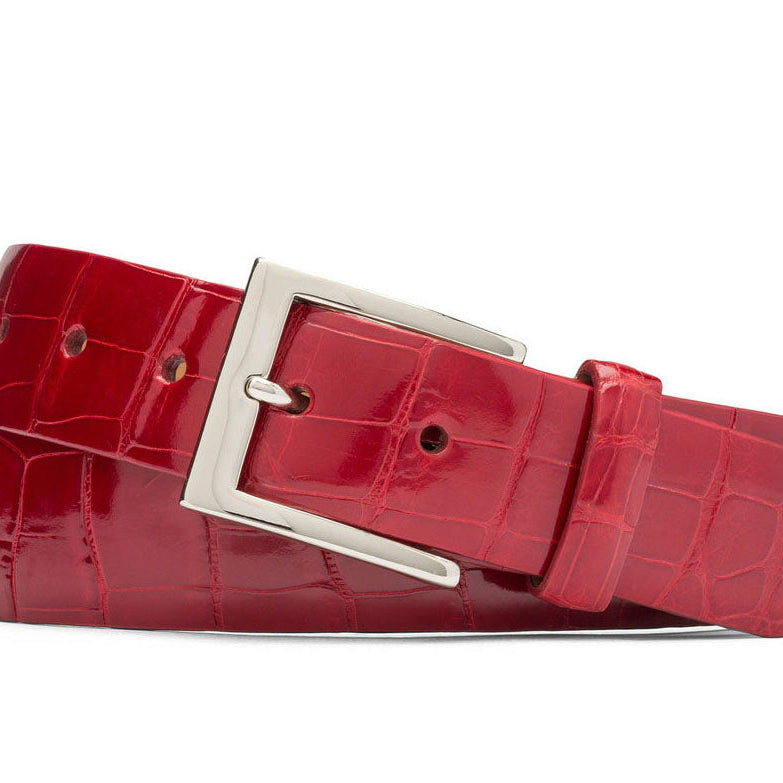 1-3/8" Glazed American Alligator Belt with Nickel and Gold Buckles